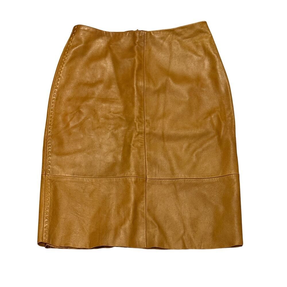Vintage Banana Republic Leather Mini Pencil Skirt 0 Cognac Brown Y2K Office Work